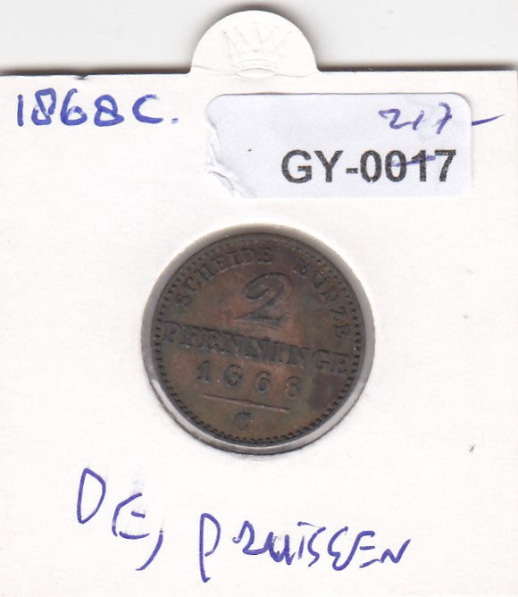 S1-GY1-0217 DUITSLAND 2 pfennig 1868 C VF KM481 pruisen