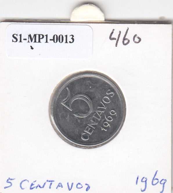 S1-MP1-0013 BRAZIL 5 CENTAVOS 1969  VF KM577.2