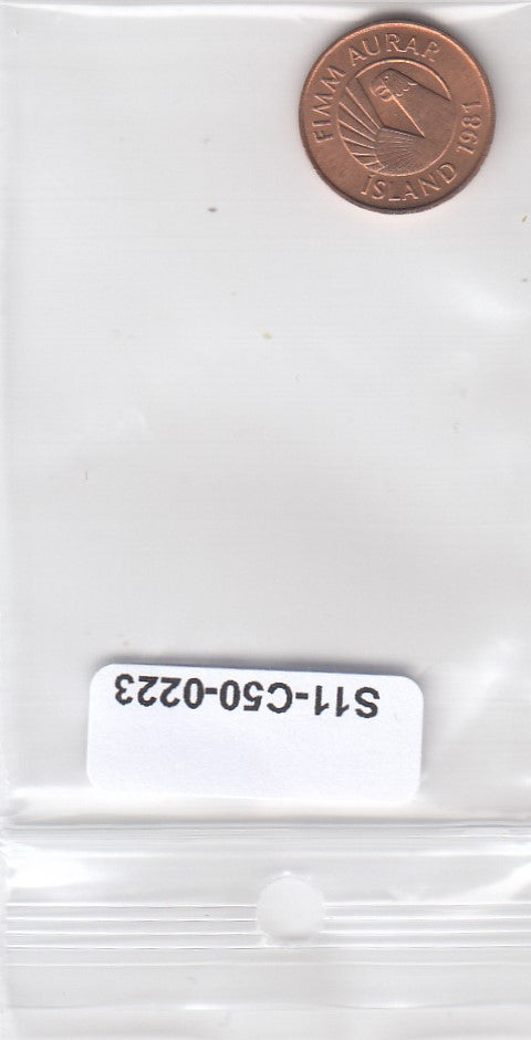 S11-C50-0223 Iceland 5 aurar 1981 MS63 km24