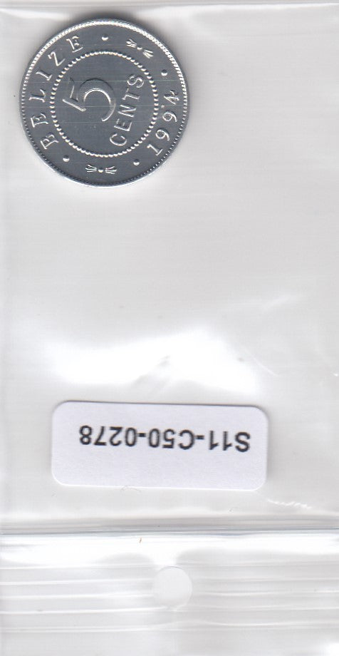 S11-C50-0278-13 Belize 5 cents 1994 MS65 KM34A