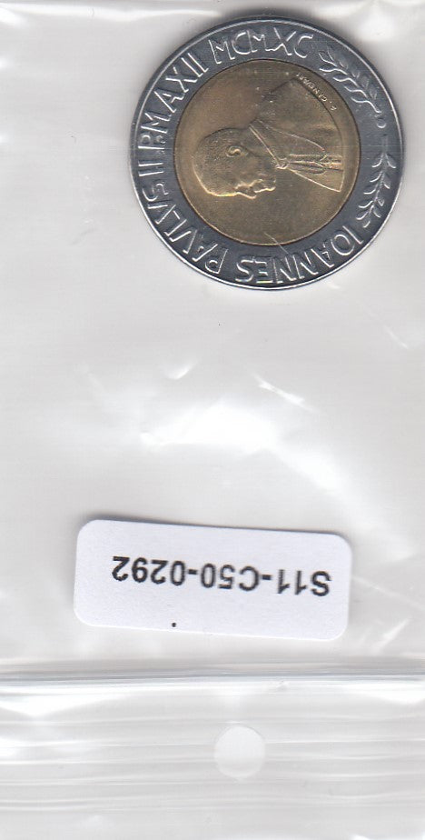 S11-C50-0292 Vatican City 500 Lire 1990 AU KM225   John Paul II East Europe Evangelization