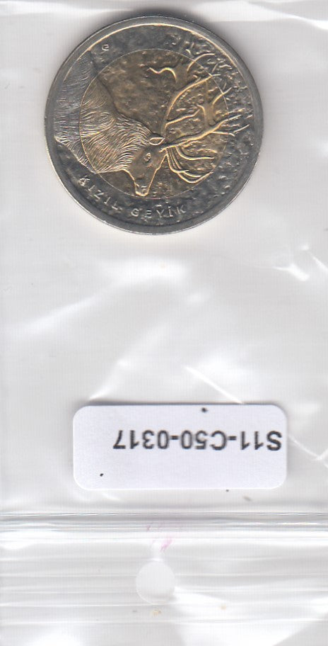 S11-C50-0317 Turkije 1 Lira 2012 MS65 km1283  Red Deer