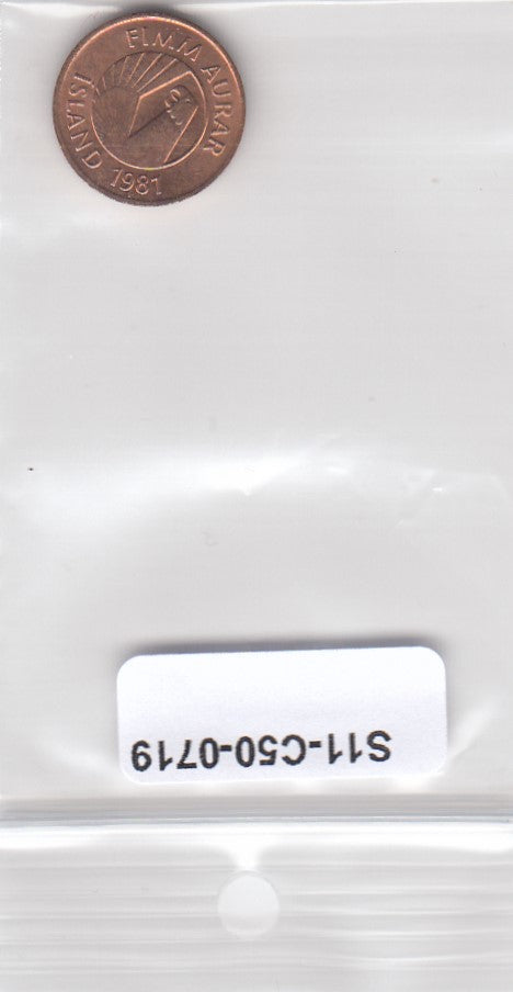 S11-C50-0719 Iceland 5 aurar 1981 MS60 km24