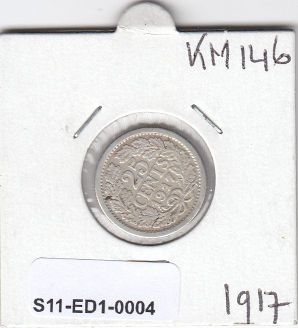 S11-ED1-0004 Nederland 25 cents 1917 VF km146  zilver