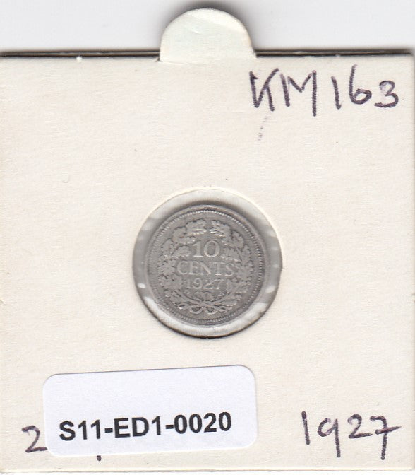S11-ED1-0020 Nederland 10 cent 1927 FI/VF km163  zilver