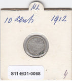 S11-ED1-0068 Nederland 10 cent 1912 FI/VF km145 zilver low crown