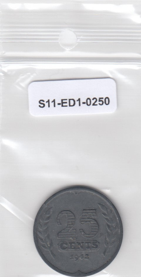 S11-ED1-0250 Nederland 25 cents 1942 XF km174