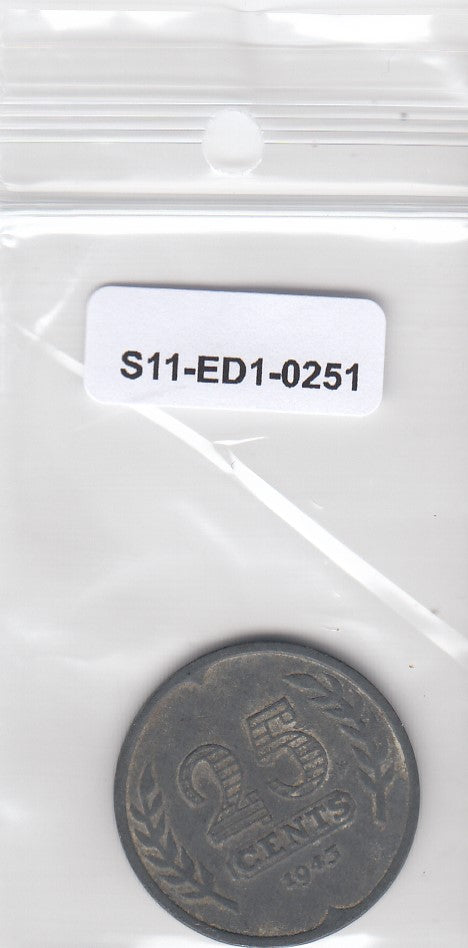 S11-ED1-0251 Nederland 25 cents 1943 VF km174