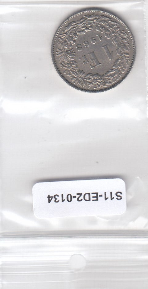S11-ED2-0134 Zwitserland 1 Franc 1968 VF KM24a1