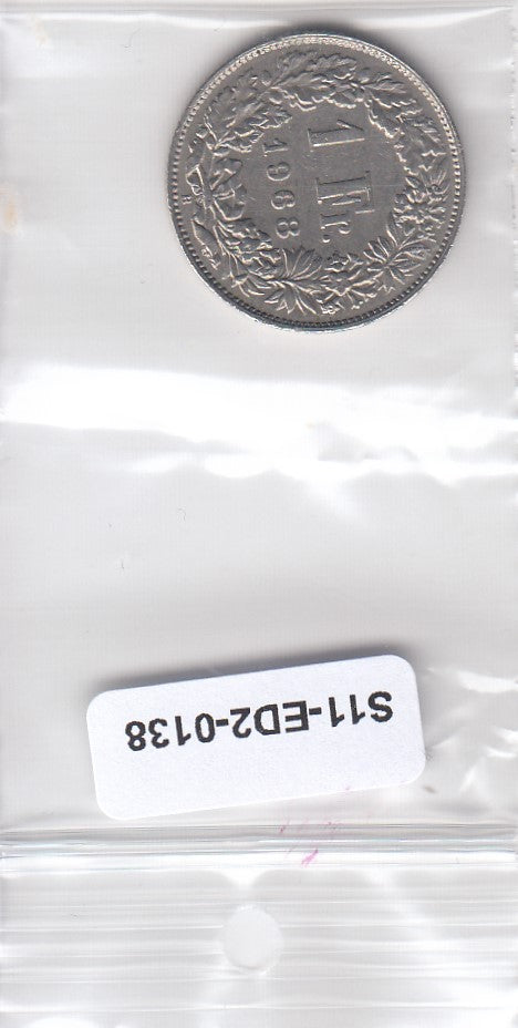 S11-ED2-0138 Switzerland 1 Franc 1968 VF KM24a1 B