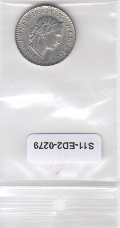 S11-ED2-0279 Zwitserland 20  rappen 1966 VF km29a