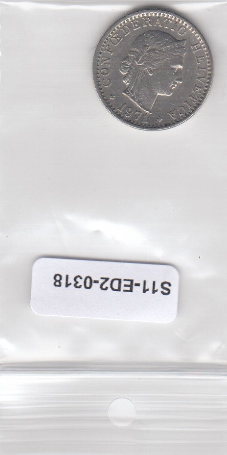 S11-ED2-0318 Zwitserland 20  rappen 1971 VF/XF km29a