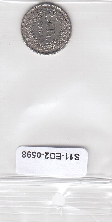 S11-ED2-0598 Switzerland 1/2 franc 1968 VF KM# 23a