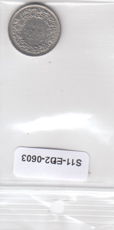 S11-ED2-0603 Switzerland 1/2 franc 1968 VF KM# 23a B