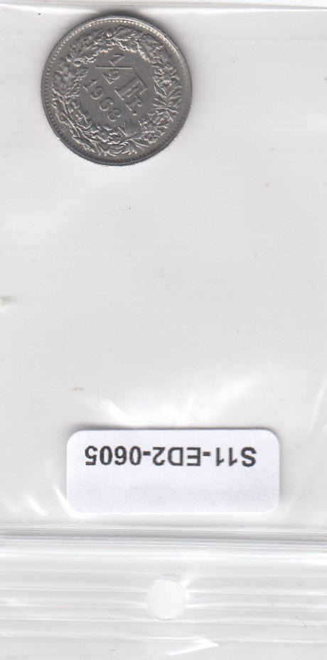 S11-ED2-0605 Switzerland 1/2 franc 1968 XF KM# 23a B