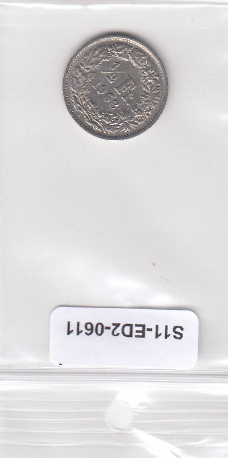 S11-ED2-0611 Switzerland 1/2 franc 1968 VF KM# 23a B
