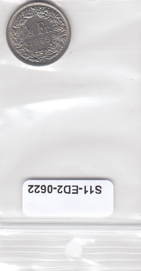 S11-ED2-0622 Switzerland 1/2 franc 1969 XF KM# 23a B