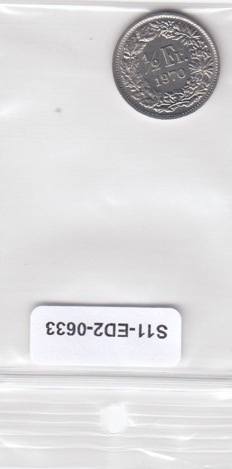 S11-ED2-0633 Switzerland 1/2 franc 1970 XF KM# 23a