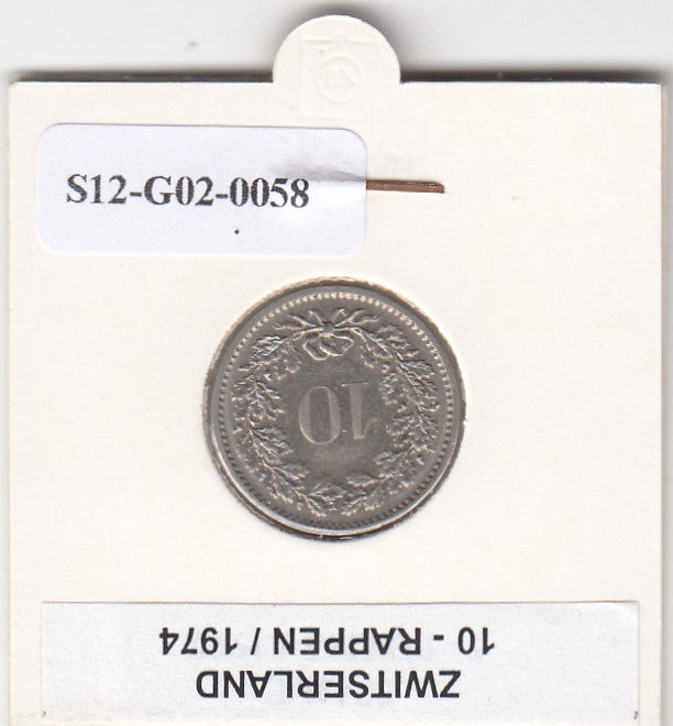 S12-G02-0058 Zwitserland 10 rappen 1974  VF/XF KM27