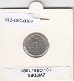 S12-G02-0109 Zweden 10 ore 1981  VF KM850