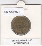S12-G02-0424 Frankrijk 20 franc 1951  VF KM917