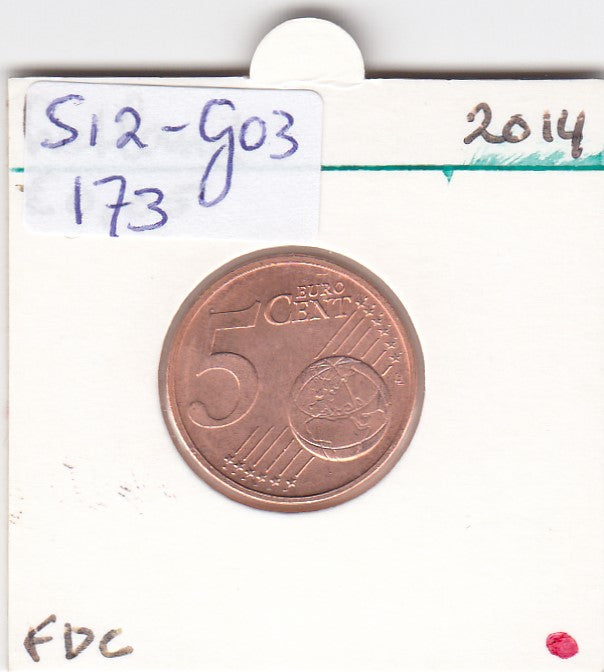 S12-G03-0173 Letland 5 cent 2014  MS60 KM152