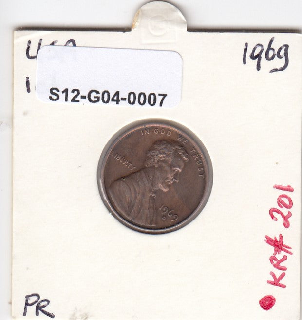 S12-G04-0007 USA 1 cent 1969 D VF KM201