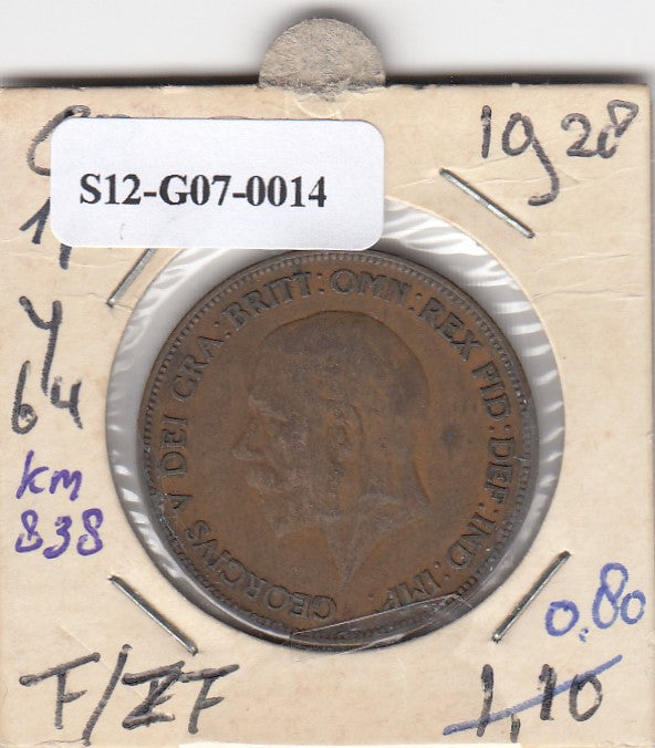 S12-G07-0014 Verenigd Koninkrijk 1 penny 1928  VF KM# 838