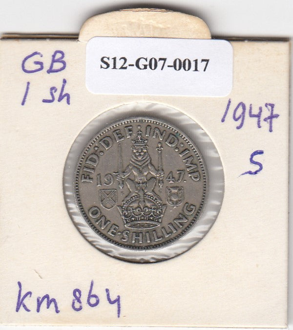 S12-G07-0017 United Kingdom 1 shilling 1947    KM# 864 Scottish crest, lion sejant affronté