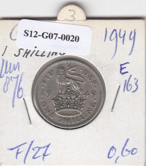S12-G07-0020 United Kingdom 1 shilling 1949 VF KM# 876 English coat of arms, lion standing on top of the crown