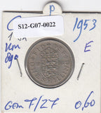 S12-G07-0022 Verenigd Koninkrijk 1 shilling 1953  VF KM# 890 Engelse wapen, drie leeuwen op gekroond schild