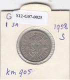 S12-G07-0025 United Kingdom 1 Shilling 1958  VF KM# 905 Scottish arms, lion rampant left on crowned shield