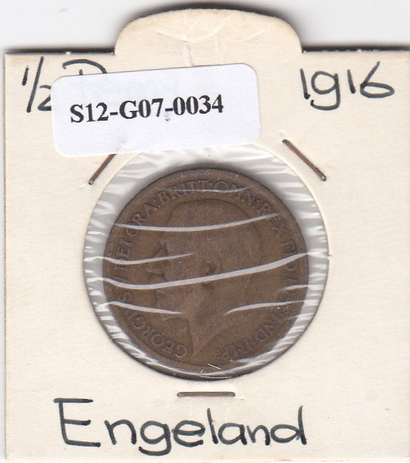 S12-G07-0034 Verenigd Koninkrijk ½ penny 1916  FI- KM# 809