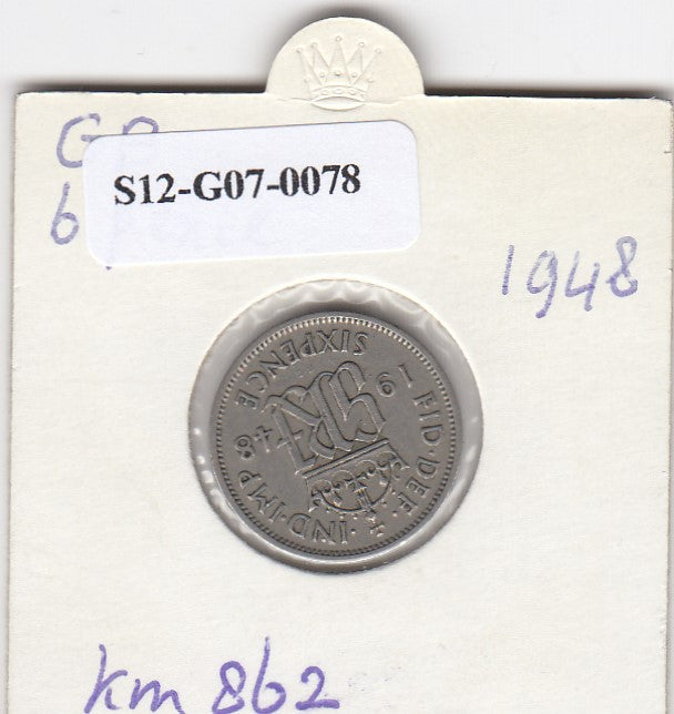 S12-G07-0078 Verenigd Koninkrijk 6 pence 1948  VF KM# 862