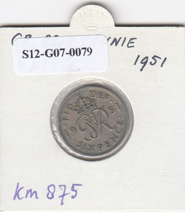 S12-G07-0079 Verenigd Koninkrijk 6 pence 1951   VF KM# 875
