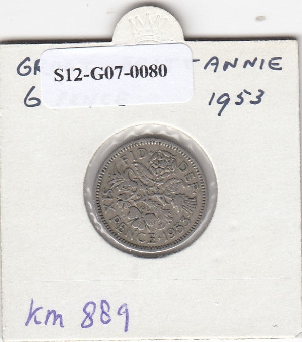 S12-G07-0080 Verenigd Koninkrijk 6 pence 1953  VF KM# 889