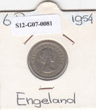 S12-G07-0081 Verenigd Koninkrijk 6 pence 1954  VF KM# 903