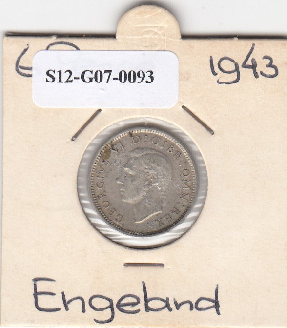 S12-G07-0093 United Kingdom 6 pence 1943 VF KM# 852 SILVER