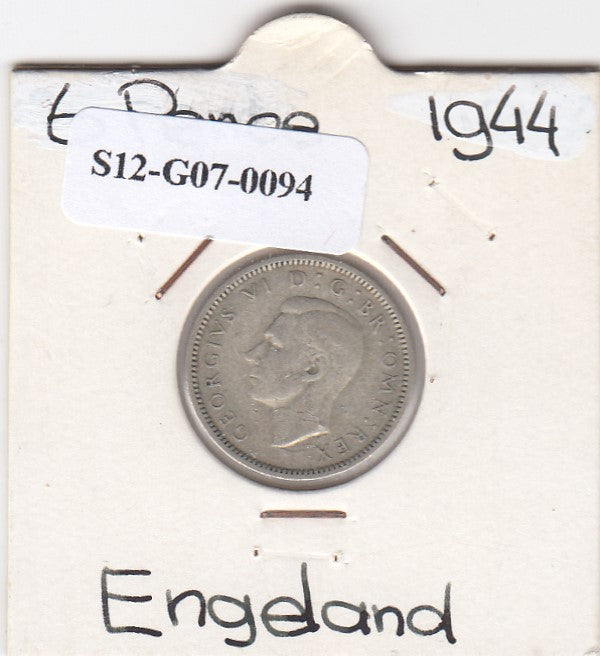 S12-G07-0094 United Kingdom 6 pence 1944  VF KM# 852 SILVER