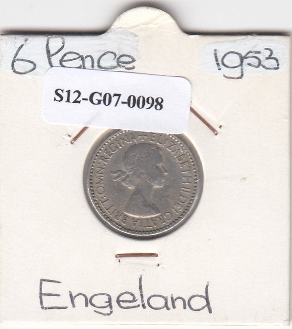 S12-G07-0098 Verenigd Koninkrijk 6 pence 1953  VF KM# 889