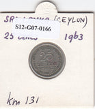 S12-G07-0166 Sri Lanka 25 cents 1963  VF KM131