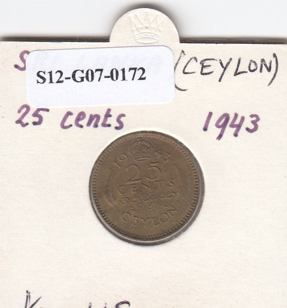 S12-G07-0172 Ceylon 25 cent 1943 ZD KM115