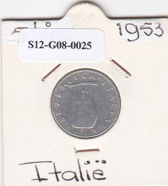 S12-G08-0025 Italië 5 lire 1953  ZF KM92