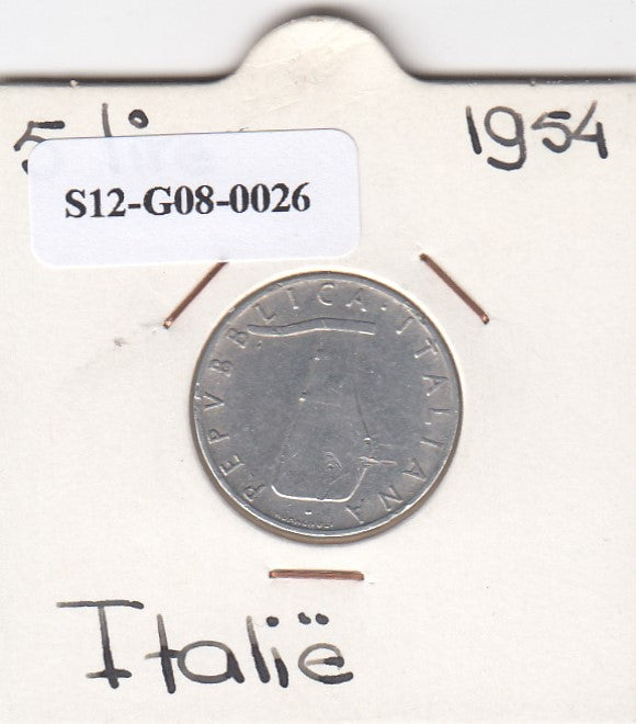 S12-G08-0026 Italië 5 lire 1954  VF KM92