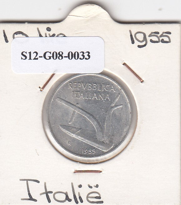 S12-G08-0033 Italië 10 lire 1955  VF+ KM92