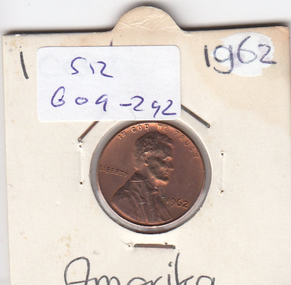 S12-G09-0292 Verenigde Staten 1 cent 1962  KM# 201 VF Lincoln Cent