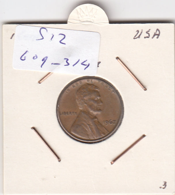 S12-G09-0314 Verenigde Staten 1 cent 1967 KM# 201 ZG Lincoln Cent