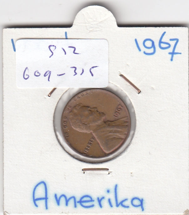 S12-G09-0315 Verenigde Staten 1 cent 1967  KM# 201 VF Lincoln Cent