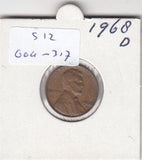 S12-G09-0317 Verenigde Staten 1 cent 1968 D KM# 201 VF Lincoln Cent