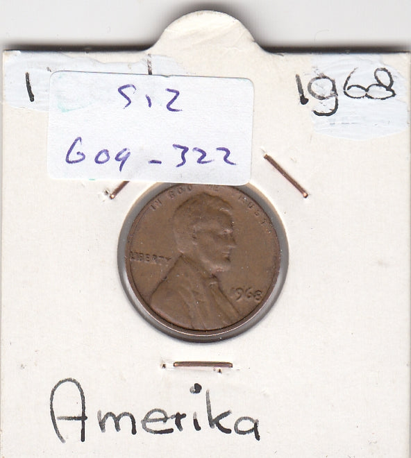S12-G09-0322 Verenigde Staten 1 cent 1968 KM# 201 ZG Lincoln Cent